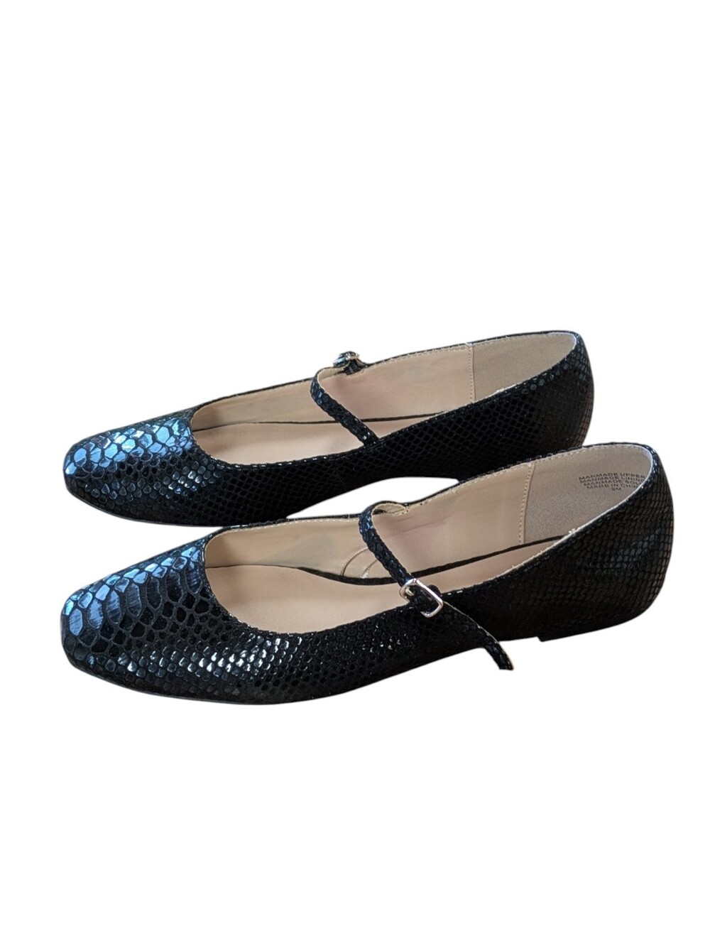 Loft Outlet Black Faux-Snakeskin Square Toe Mary Jane Flat Size 9 - Picture 9 of 9